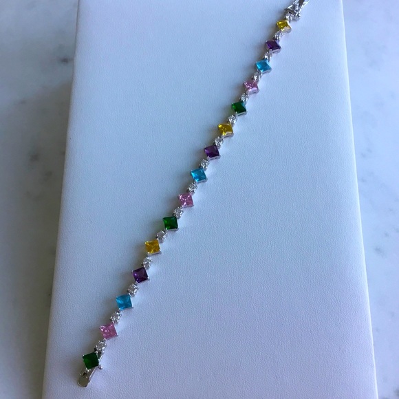 Sterling 8” Multi Color Cz Tennis Bracelet - Picture 6 of 11